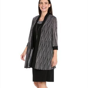 R & M Richards Black and Silver Midi Dress Size 6P NWOT